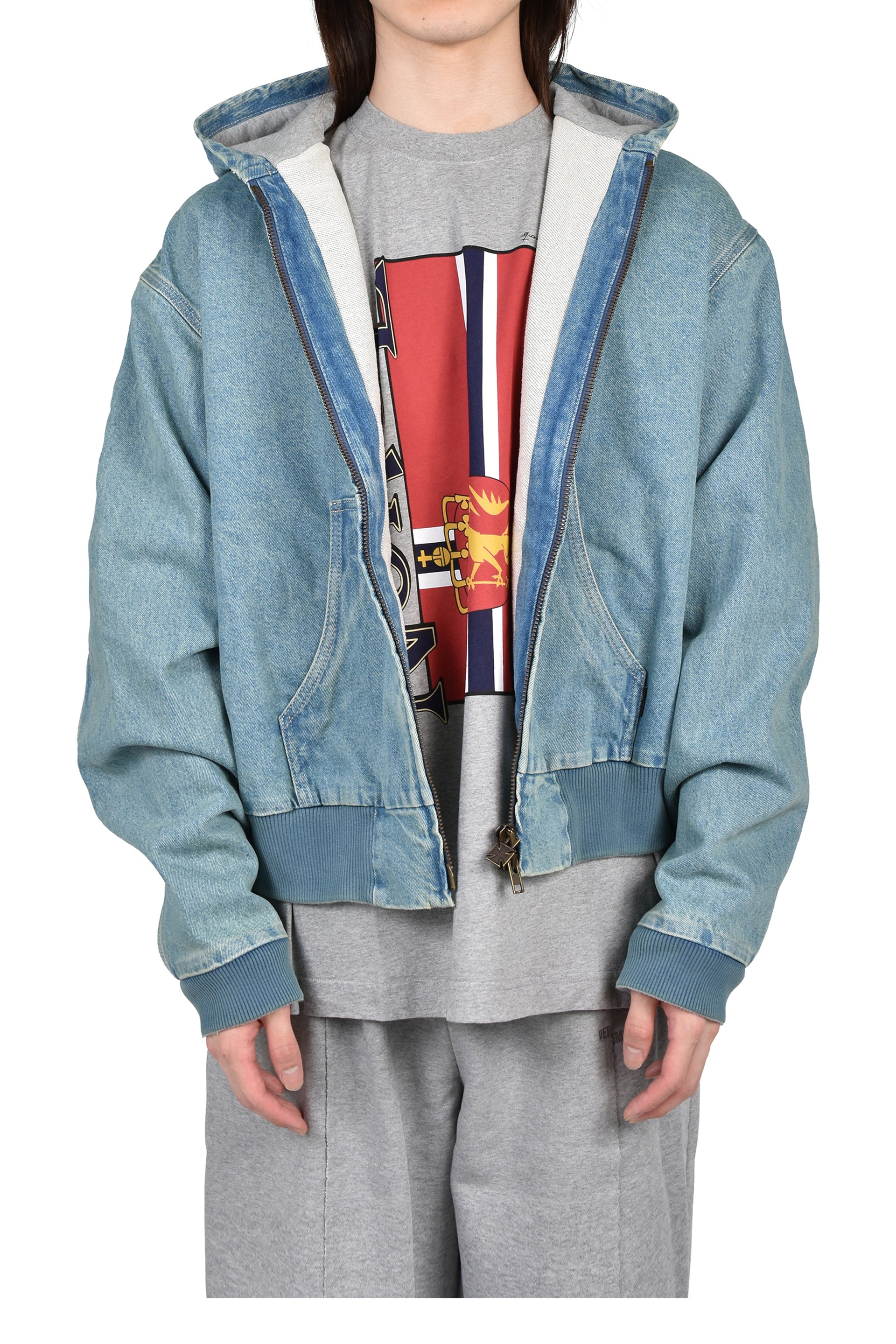 HOODED WORKWEAR DENIM JACKET / VTG MID BLU