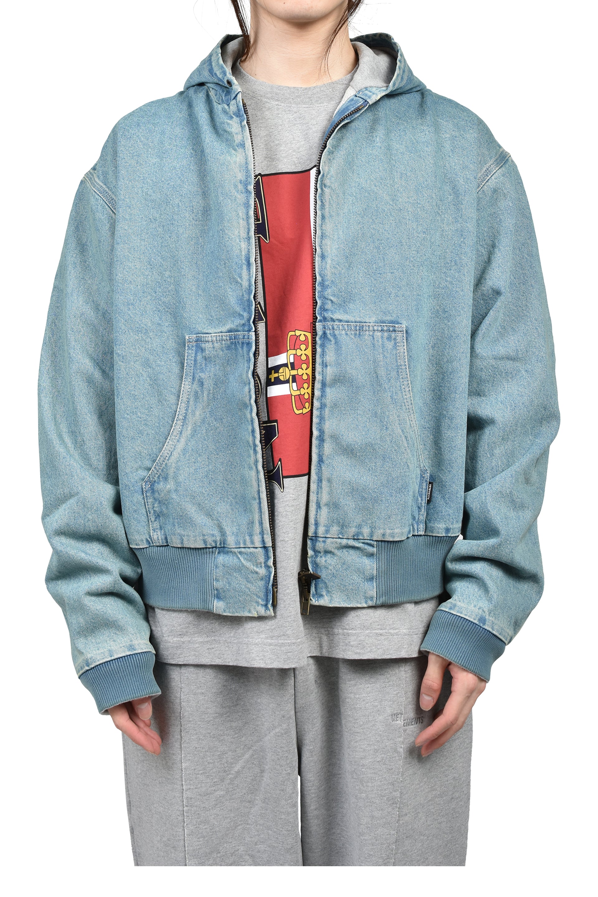 HOODED WORKWEAR DENIM JACKET / VTG MID BLU
