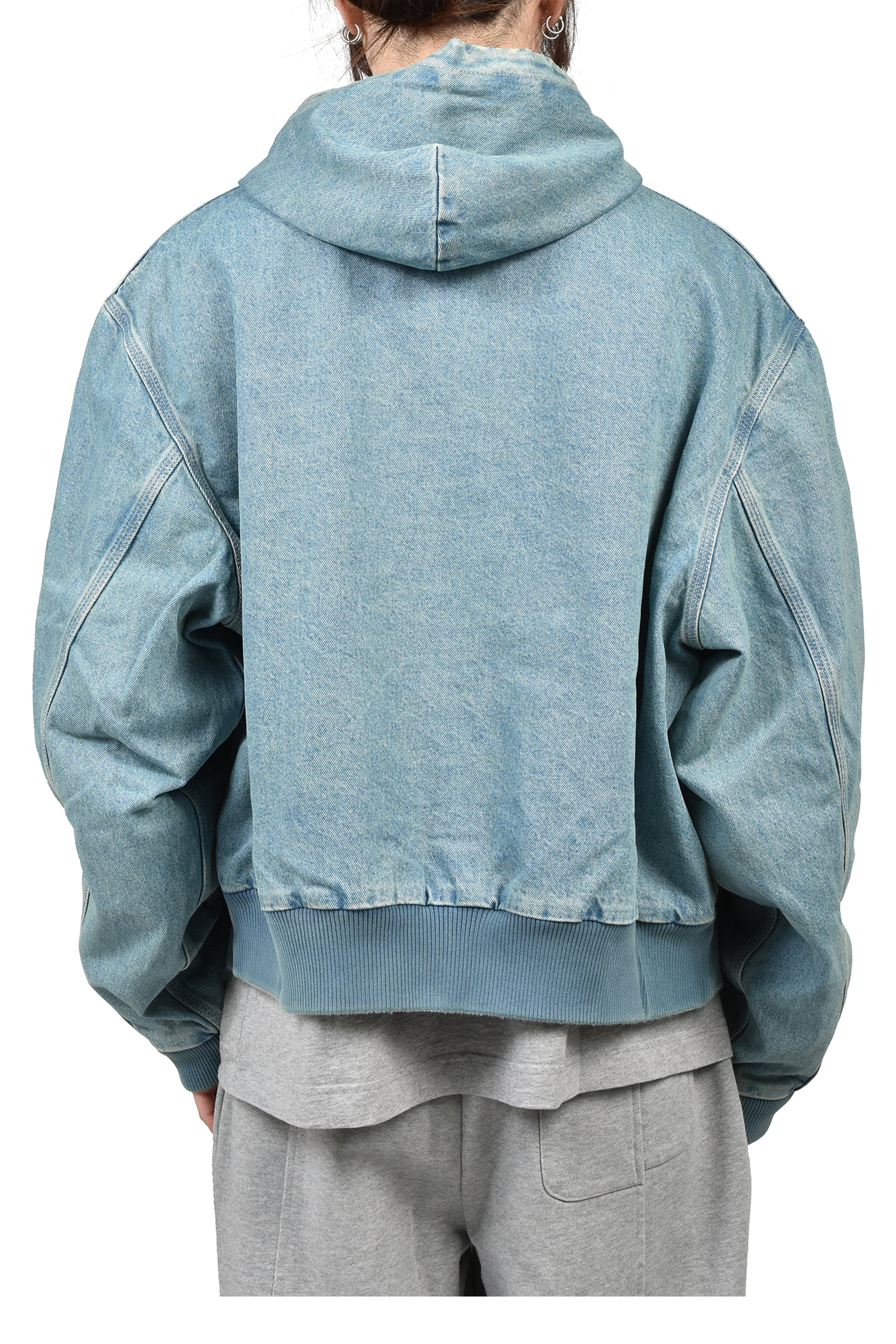 HOODED WORKWEAR DENIM JACKET / VTG MID BLU