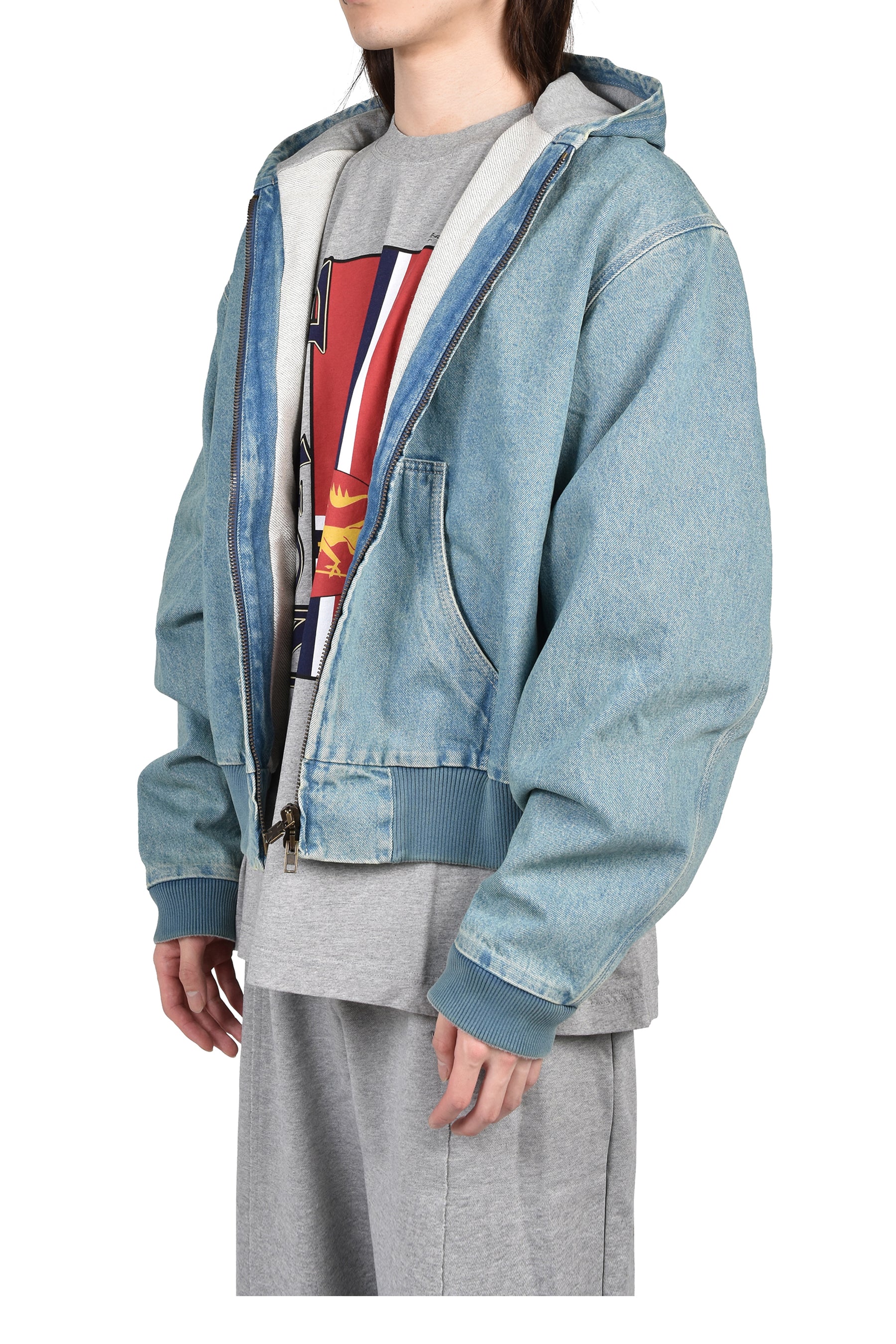 HOODED WORKWEAR DENIM JACKET / VINTAGE MID BLUE