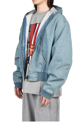 HOODED WORKWEAR DENIM JACKET / VINTAGE MID BLUE