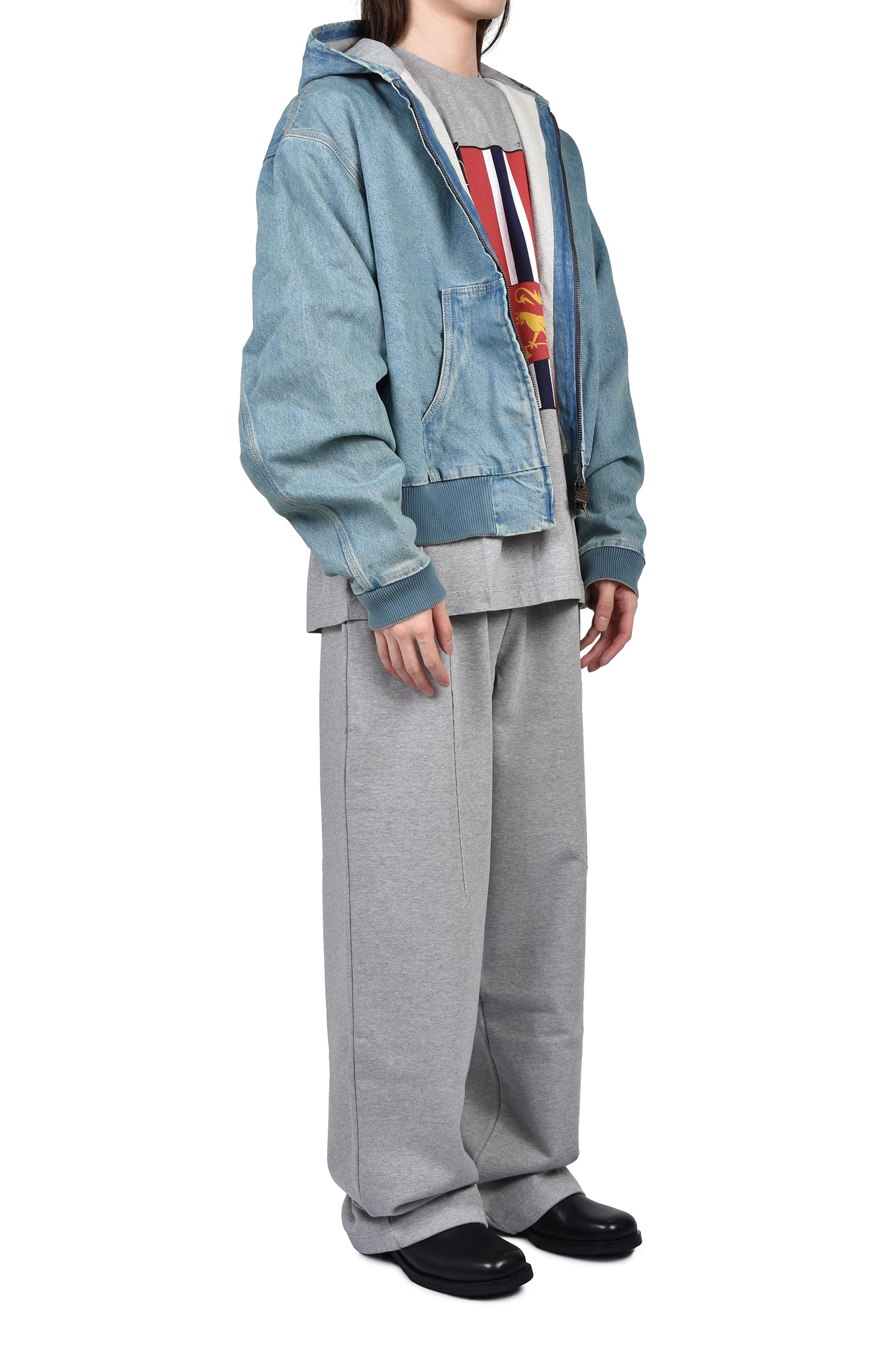 HOODED WORKWEAR DENIM JACKET / VINTAGE MID BLUE