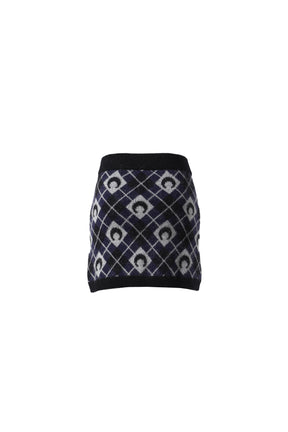 MOON ARGYLE KNIT MINI SKIRT / BLK