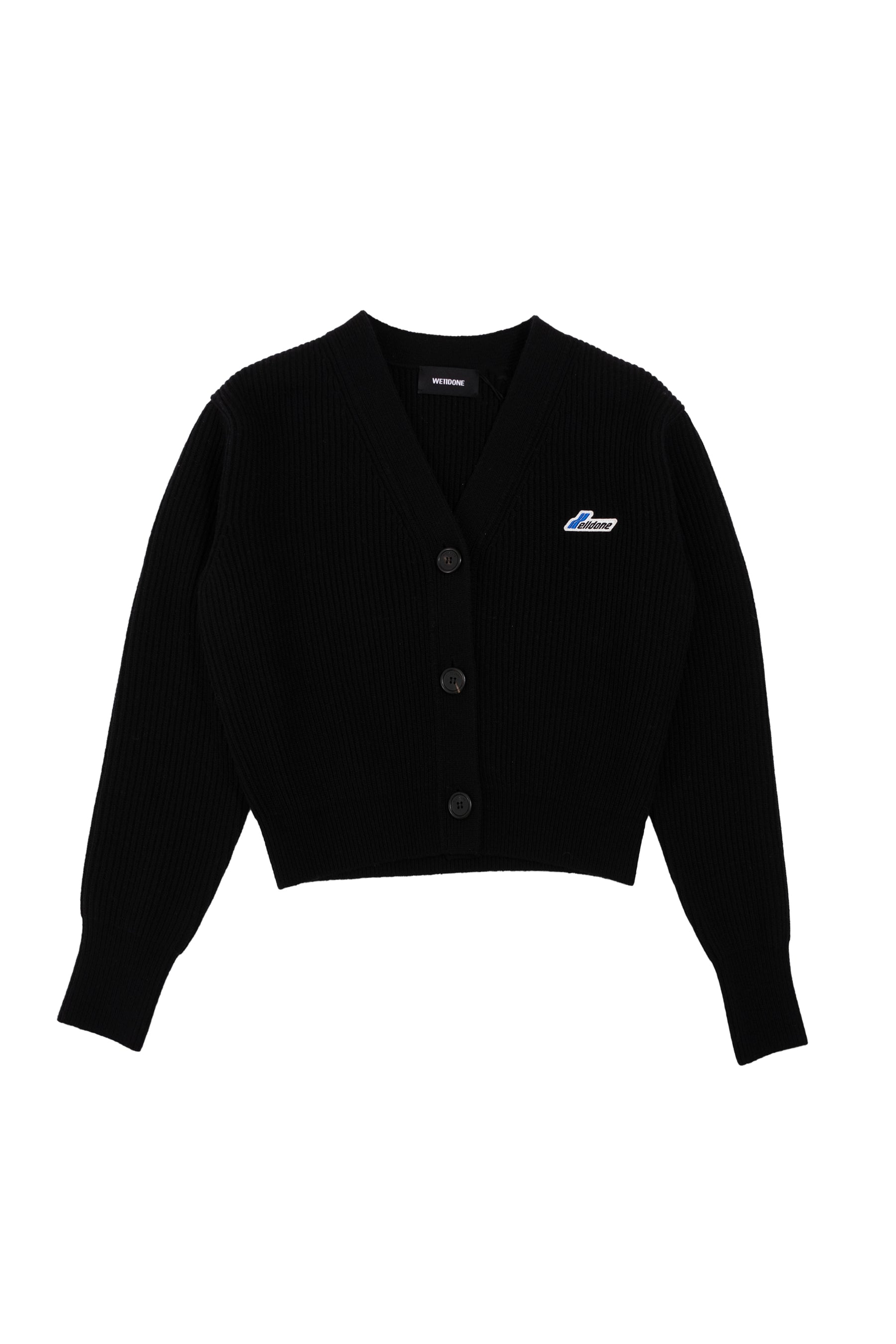 WE11DONE FW23 LOGO CARDIGAN BLK NUBIAN