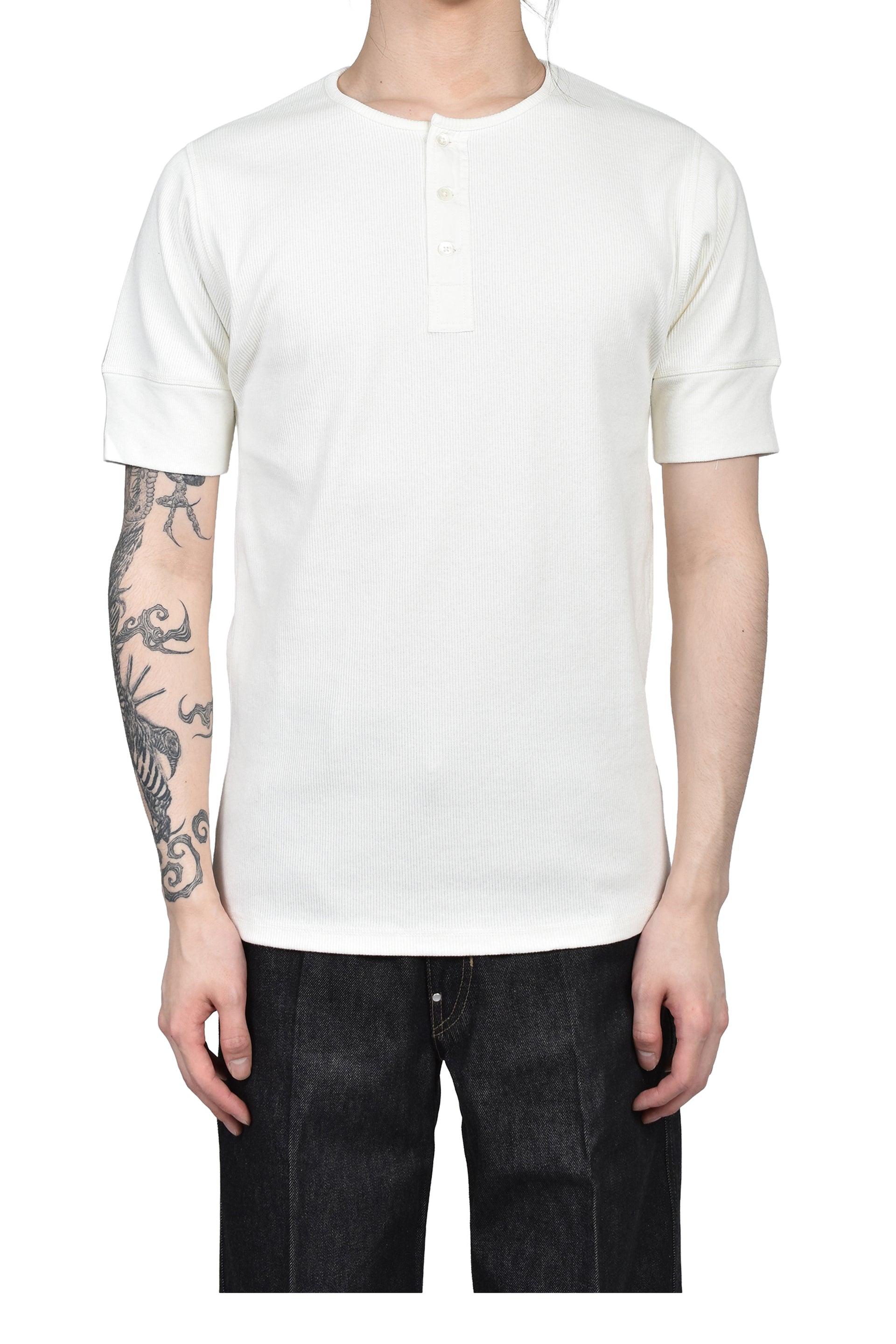RIB HENLEY TOP / MILK