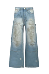 COATING DOUBLE KNEE DENIM PANTS / IND