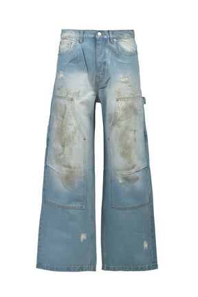 COATING DOUBLE KNEE DENIM PANTS / IND