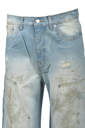 COATING DOUBLE KNEE DENIM PANTS / IND