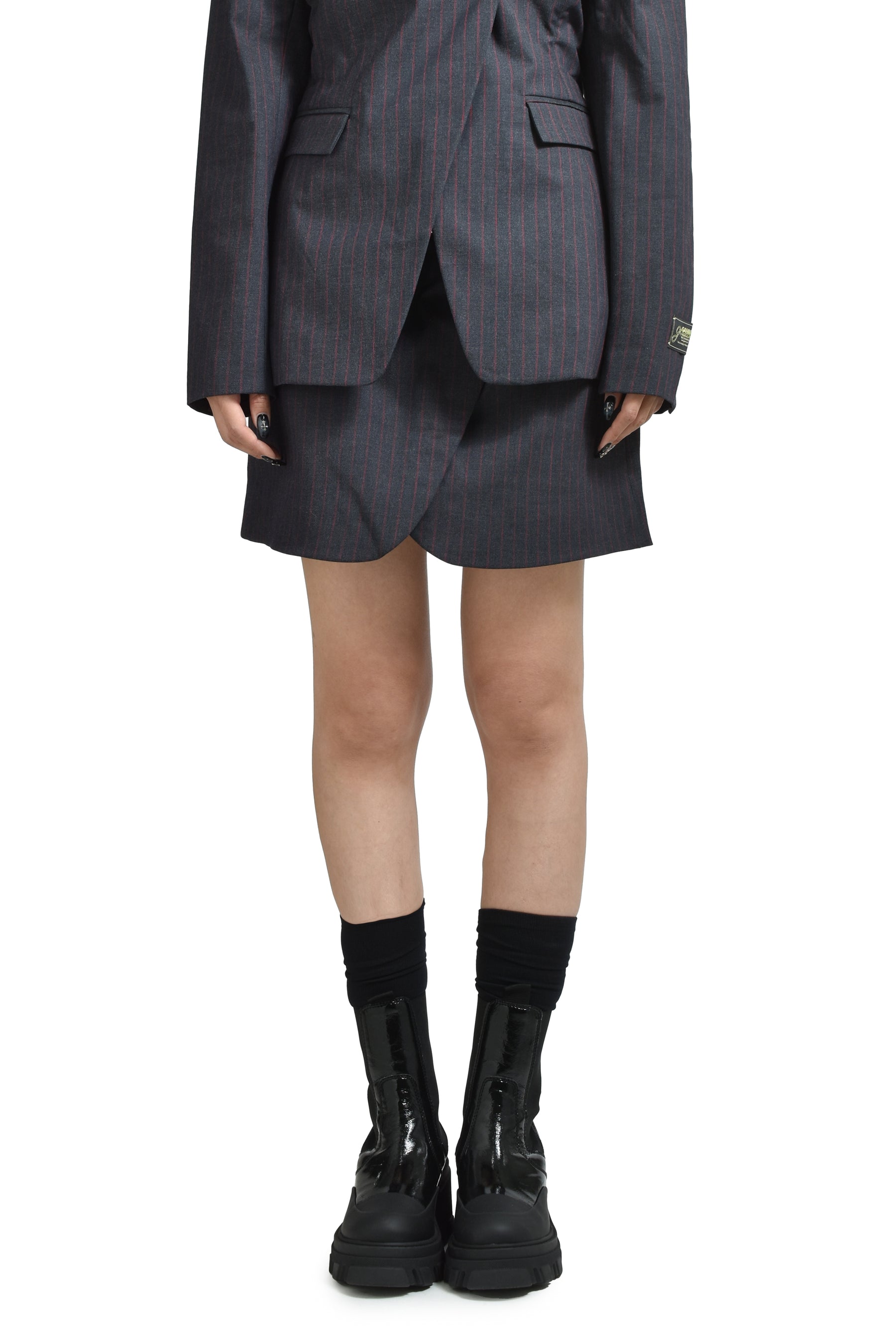 STRETCH STRIPE TAILORING MINI SKIRT / PHANTOM