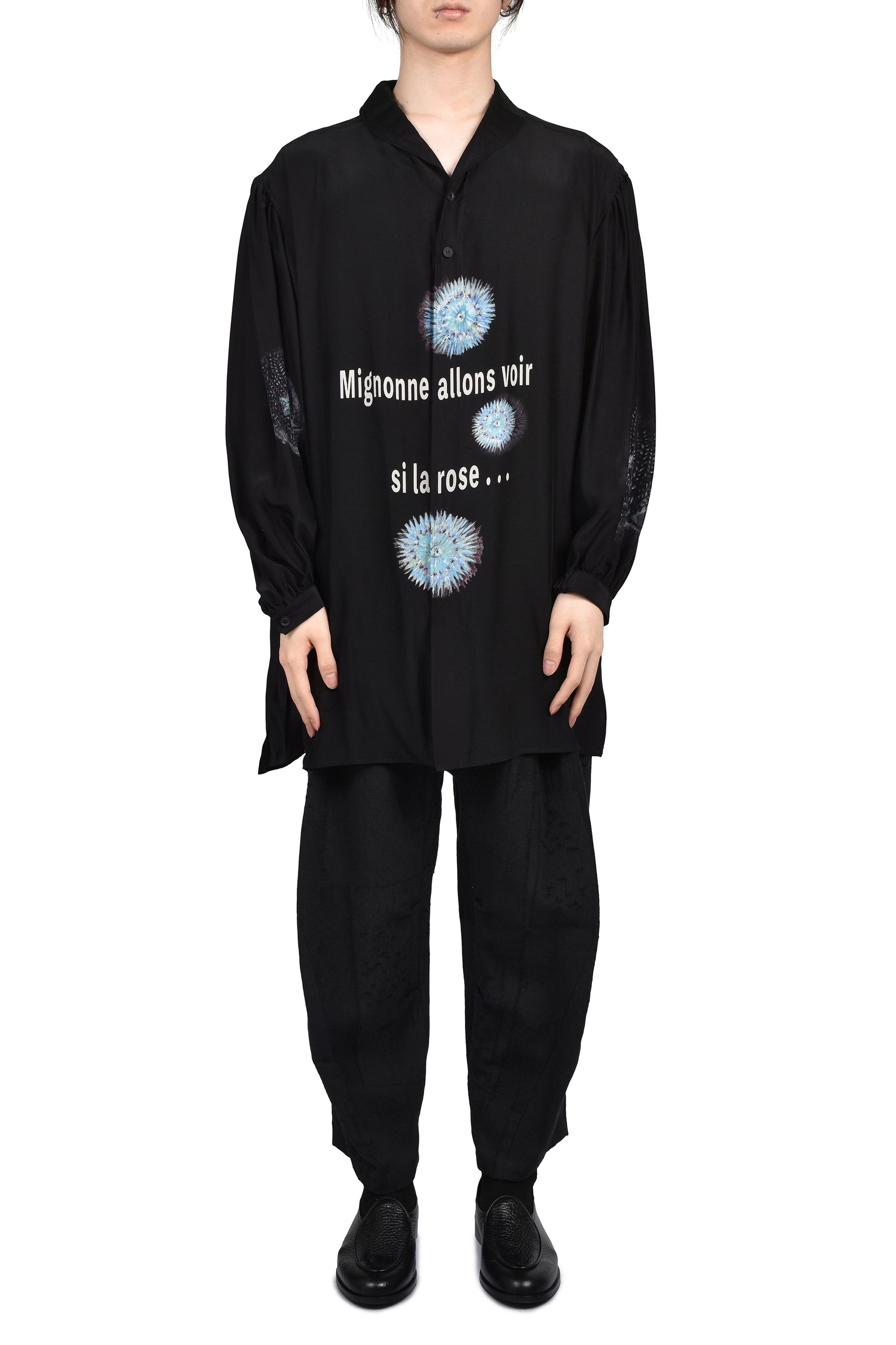 SEA MESSAGE PRINT SILK SHIRT / BLK