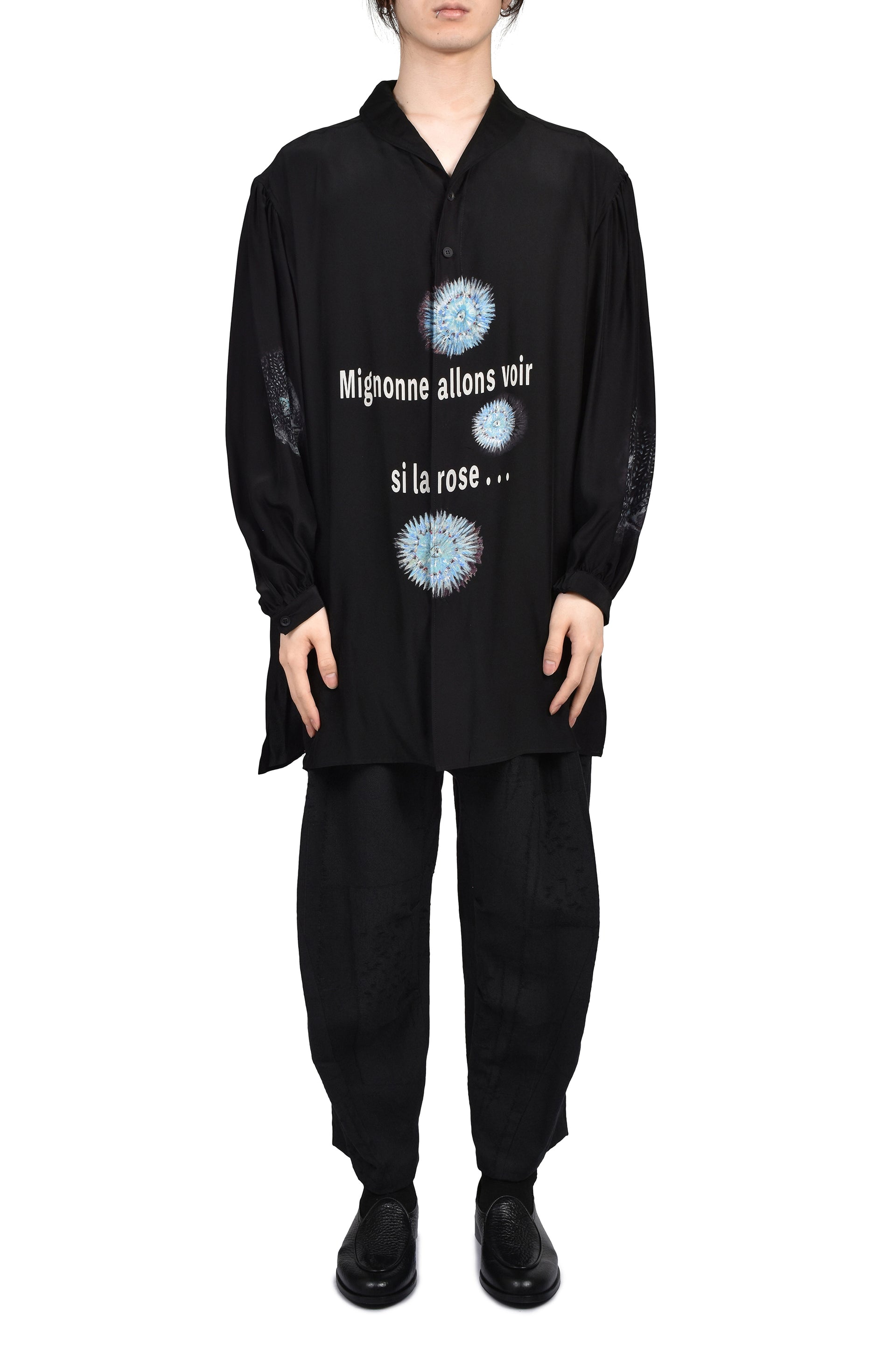 SEA MESSAGE PRINT SILK SHIRT / BLK