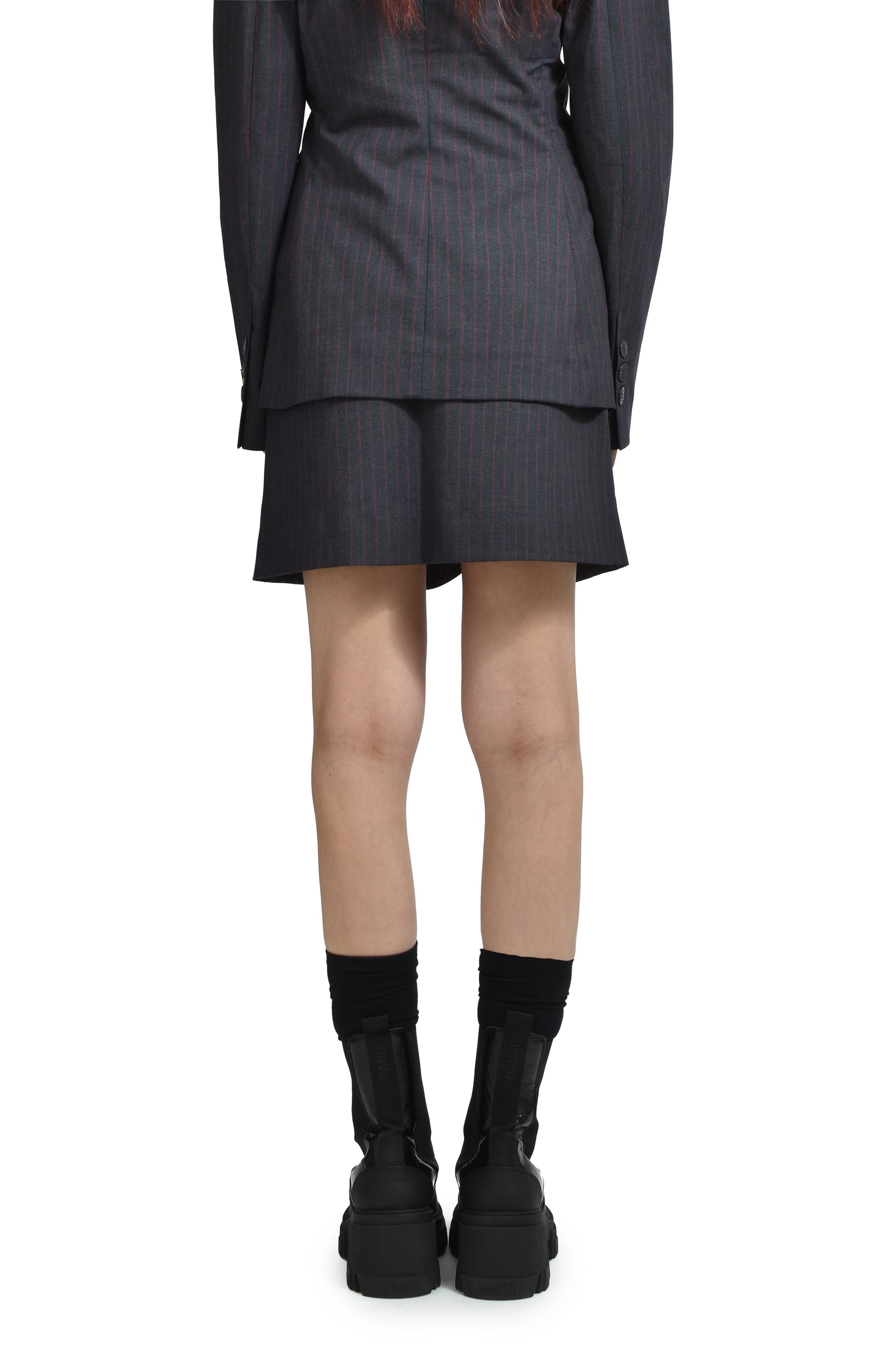 STRETCH STRIPE TAILORING MINI SKIRT / PHANTOM