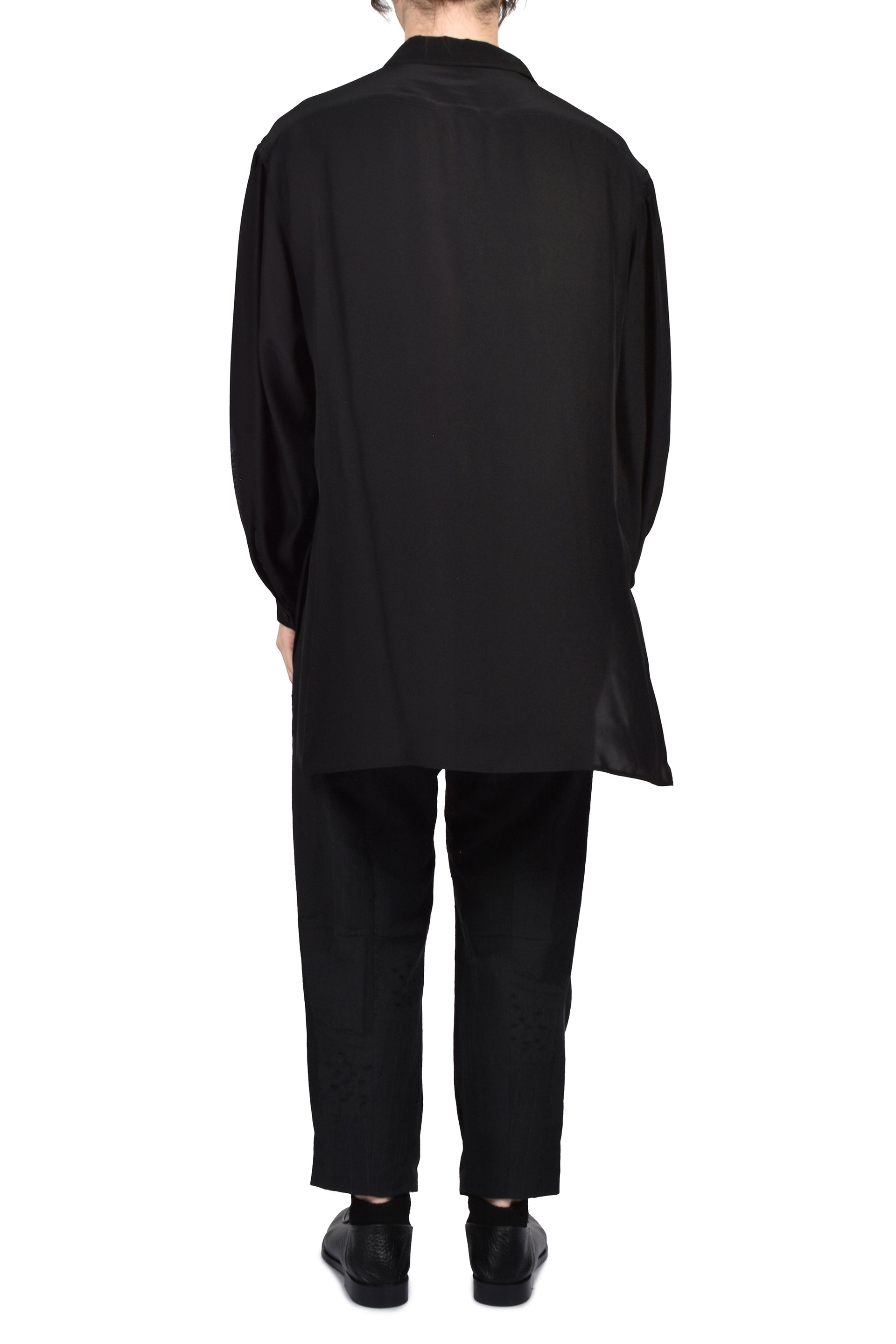 SEA MESSAGE PRINT SILK SHIRT / BLK