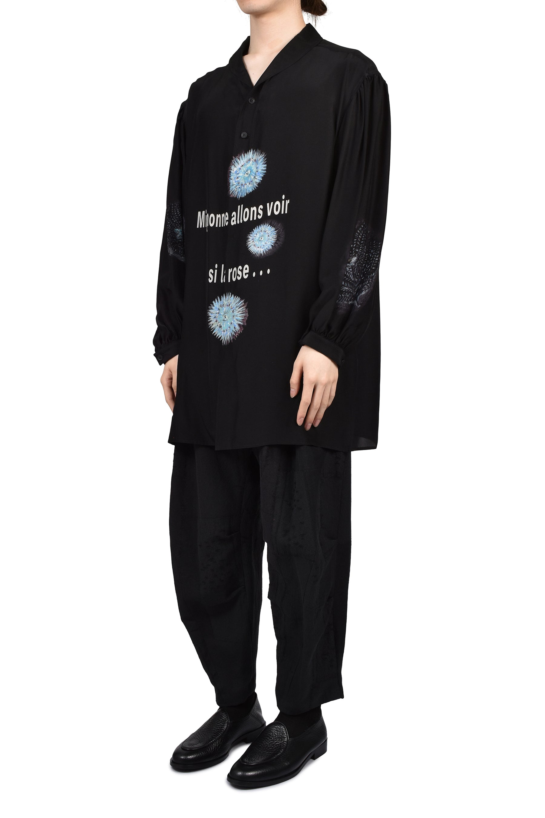 SEA MESSAGE PRINT SILK SHIRT / BLK