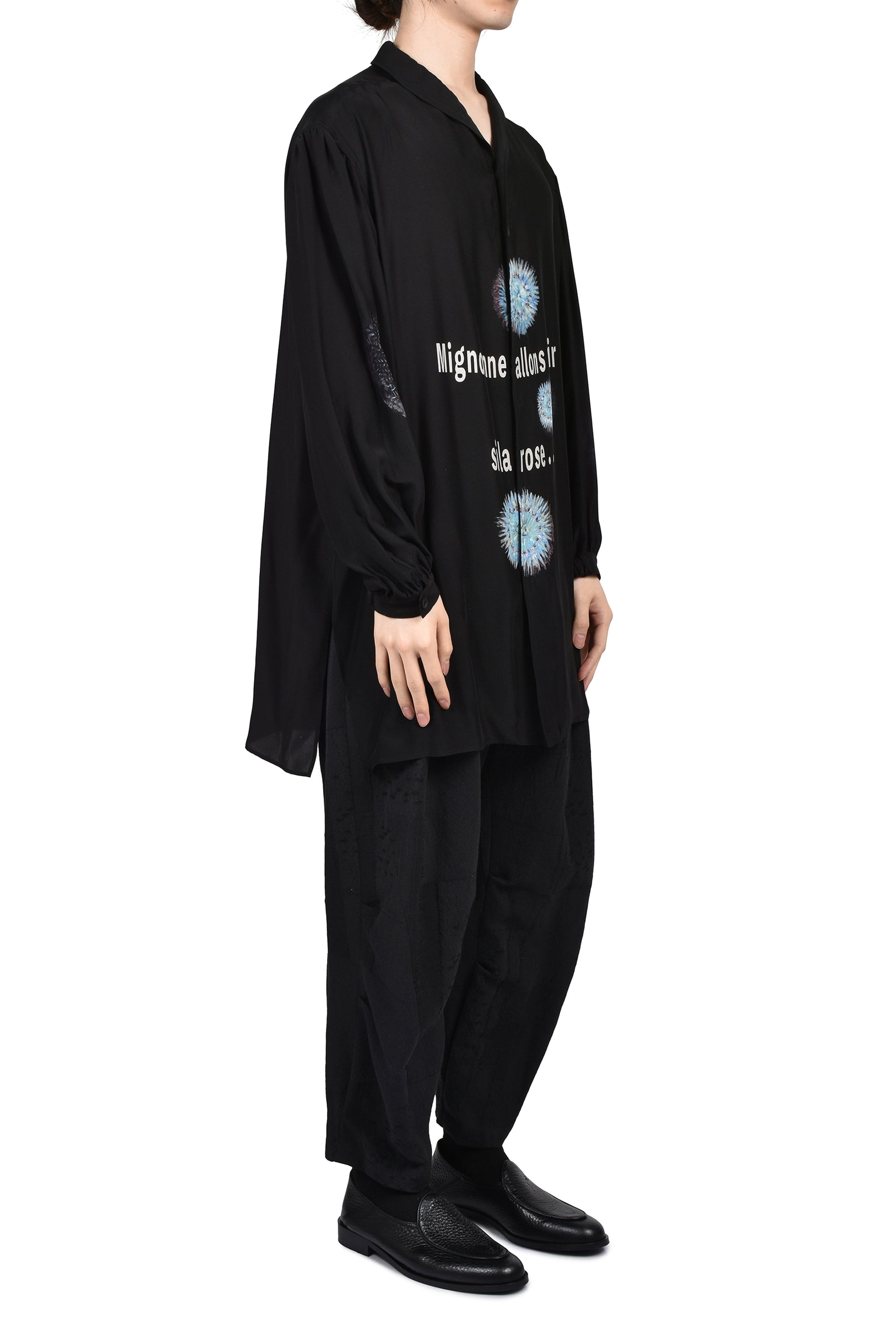 SEA MESSAGE PRINT SILK SHIRT / BLK