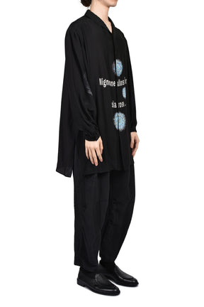 SEA MESSAGE PRINT SILK SHIRT / BLK