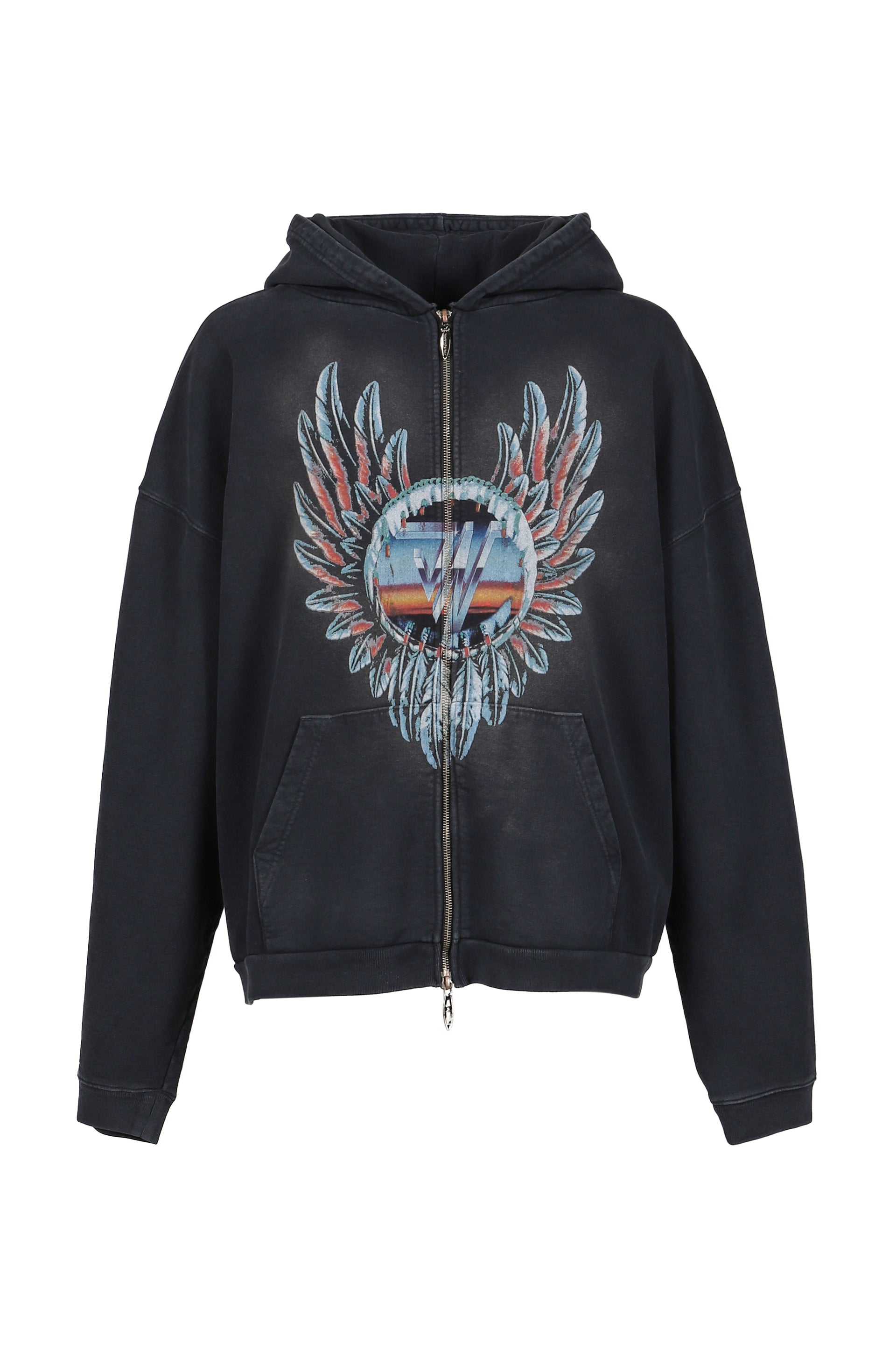 FEATHER ZIP HOODIE / BLK