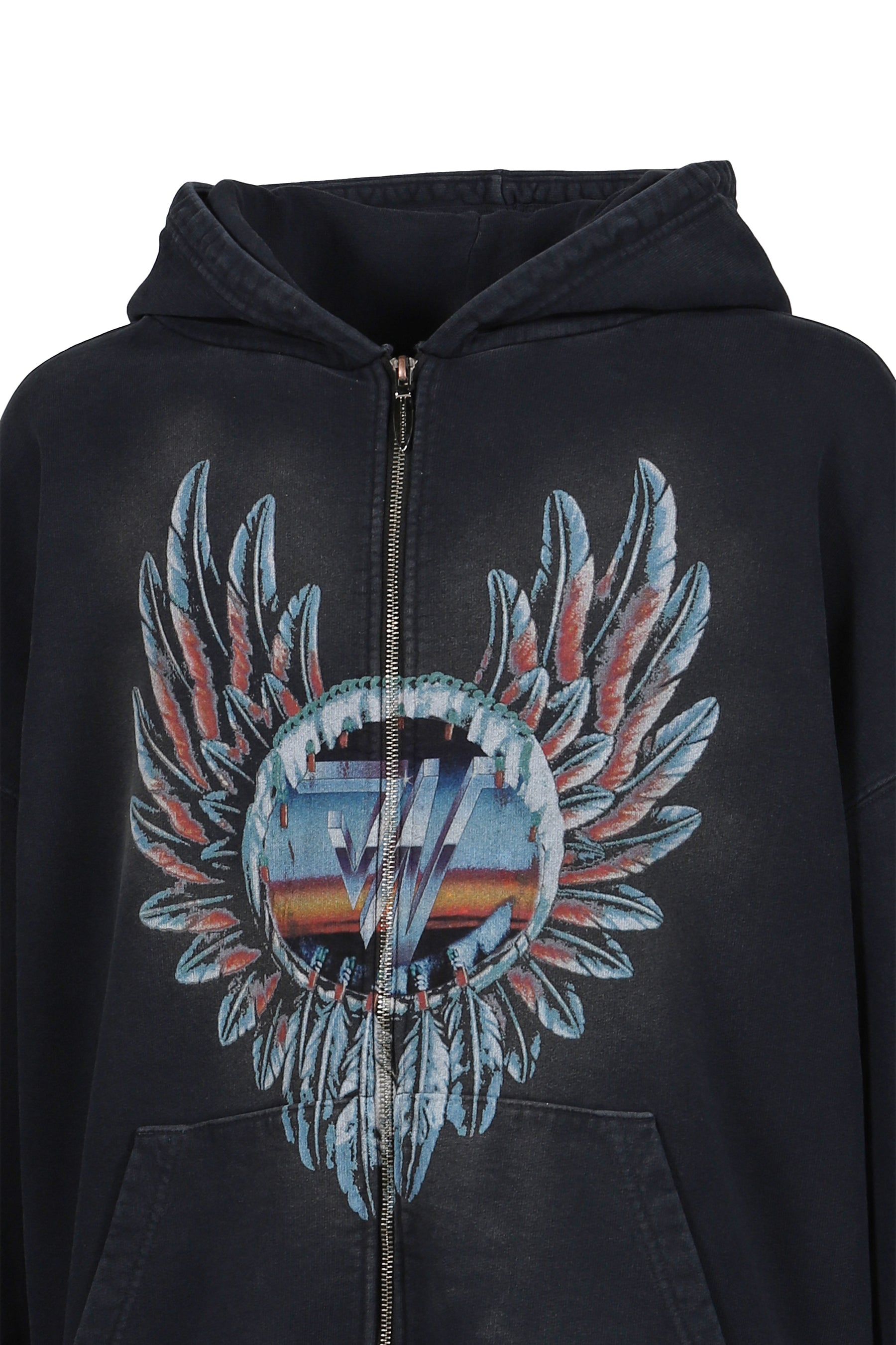 FEATHER ZIP HOODIE / BLK