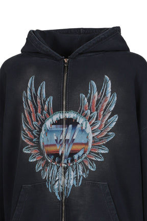 FEATHER ZIP HOODIE / BLK