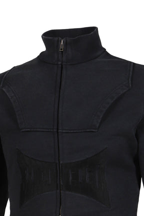 VETEMENTS UPSIDE-DOWN LOGO ZIP-UP HOODIE / BLK