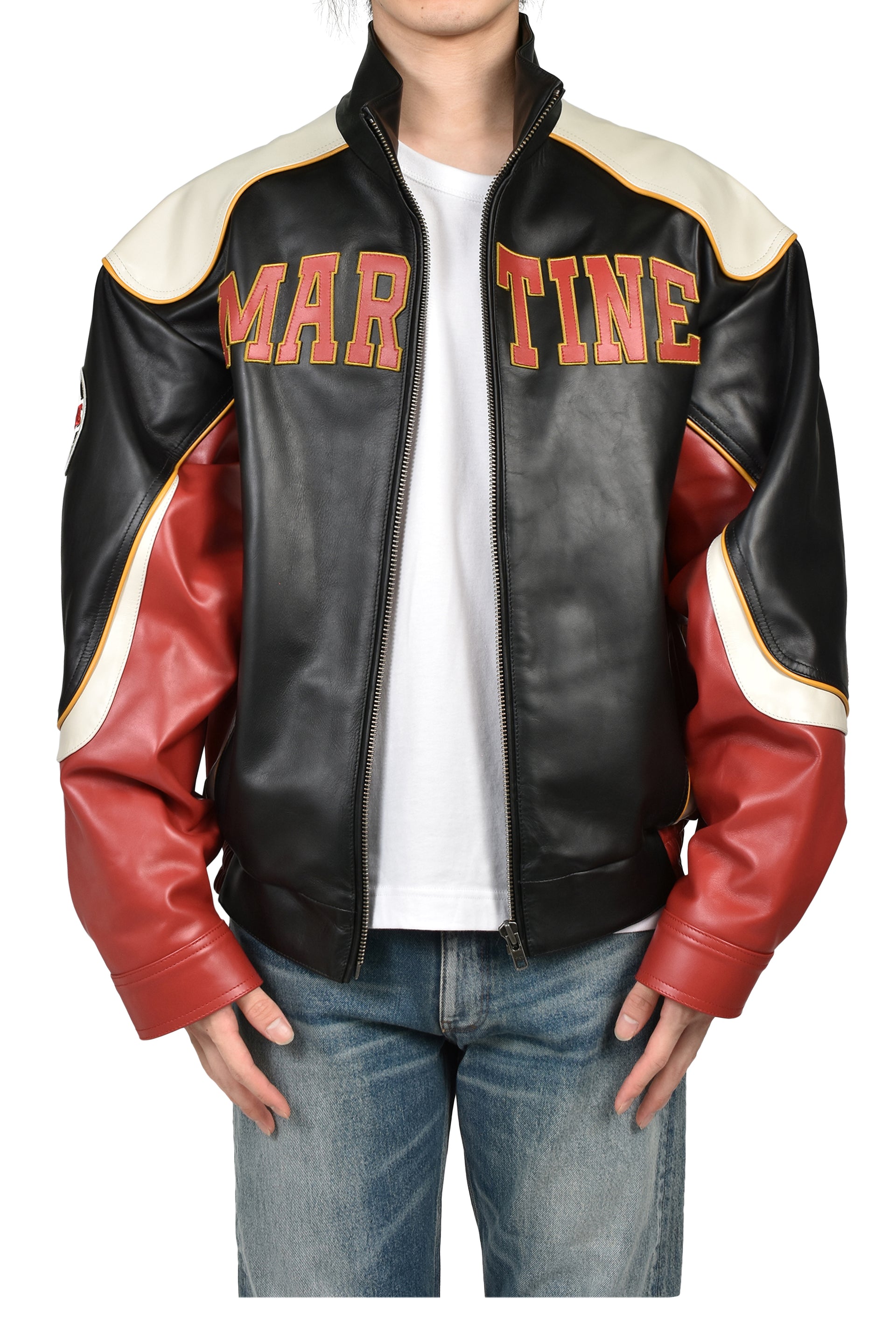 SUPERBOWL LEATHER JACKET / BLK RED BLK
