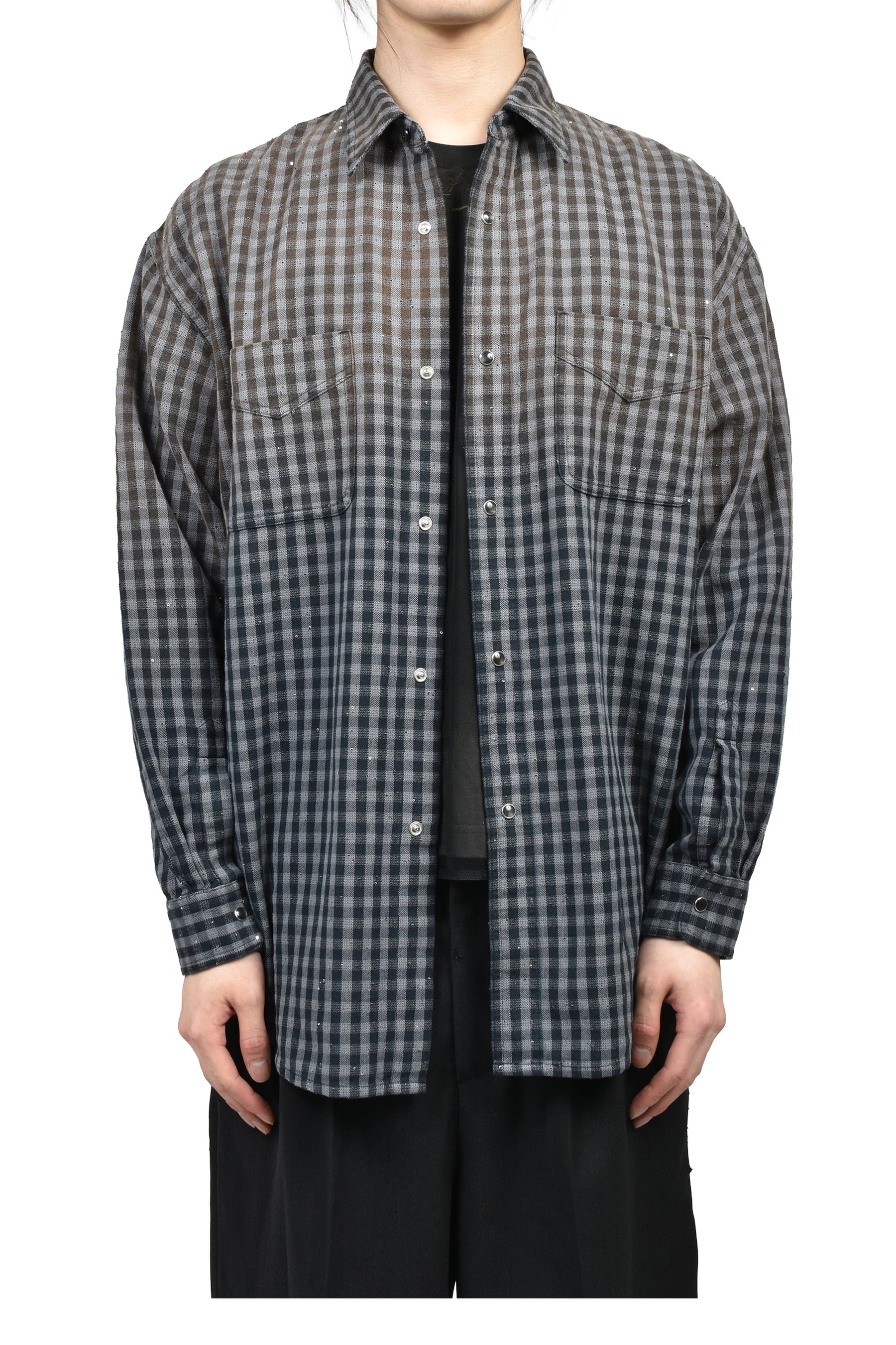 トップス masu Faded Sparkling Plaid Shirt 46 MASU エムエーエスユー SS26 FADED SPARKLING PLAID SHIRT / BLK