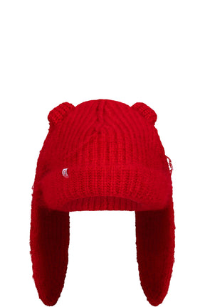 MOHAIR CHUNKY RABBIT BEANIE / RED 