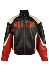 SUPERBOWL LEATHER JACKET / BLK RED BLK