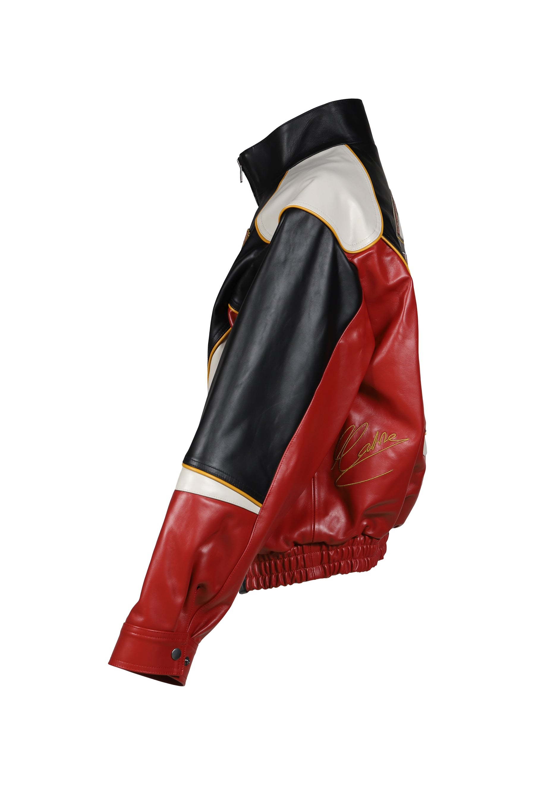 SUPERBOWL LEATHER JACKET / BLK RED BLK