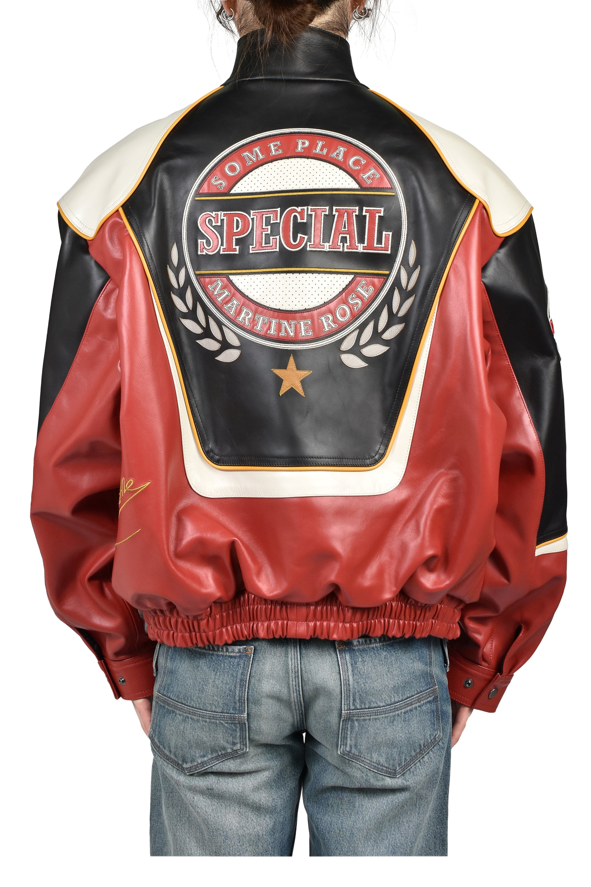SUPERBOWL LEATHER JACKET / BLK RED BLK