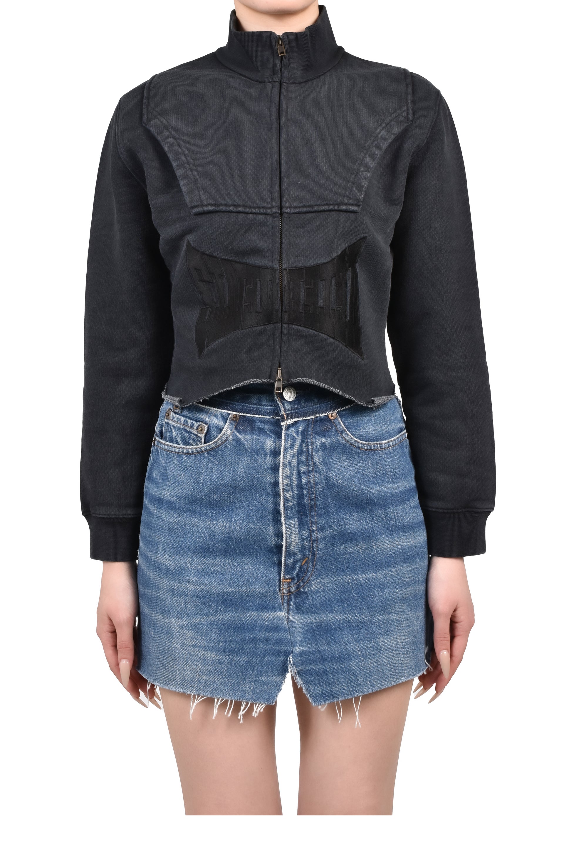 UPSIDE-DOWN LOGO ZIP-UP HOODIE / BLK