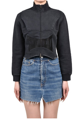 UPSIDE-DOWN LOGO ZIP-UP HOODIE / BLK