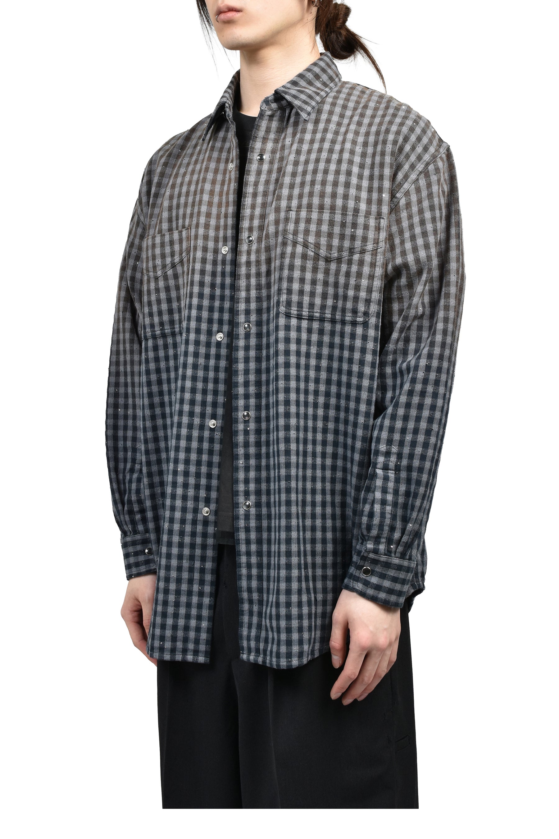 MASU エムエーエスユー SS26 FADED SPARKLING PLAID SHIRT / BLK