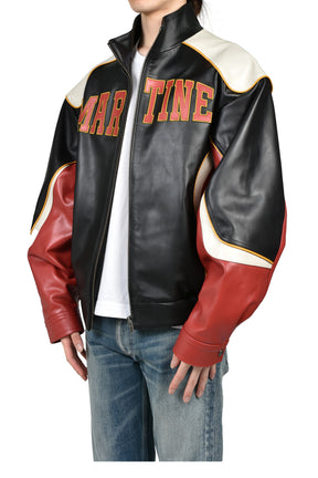SUPERBOWL LEATHER JACKET / BLK RED BLK