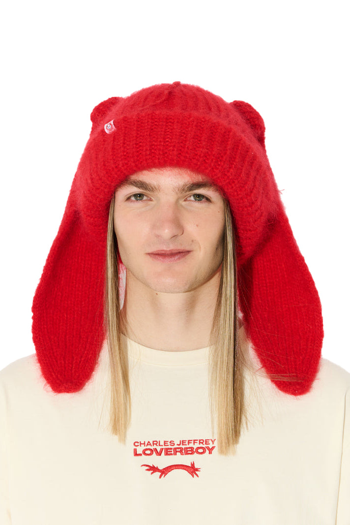 MOHAIR CHUNKY RABBIT BEANIE / RED 
