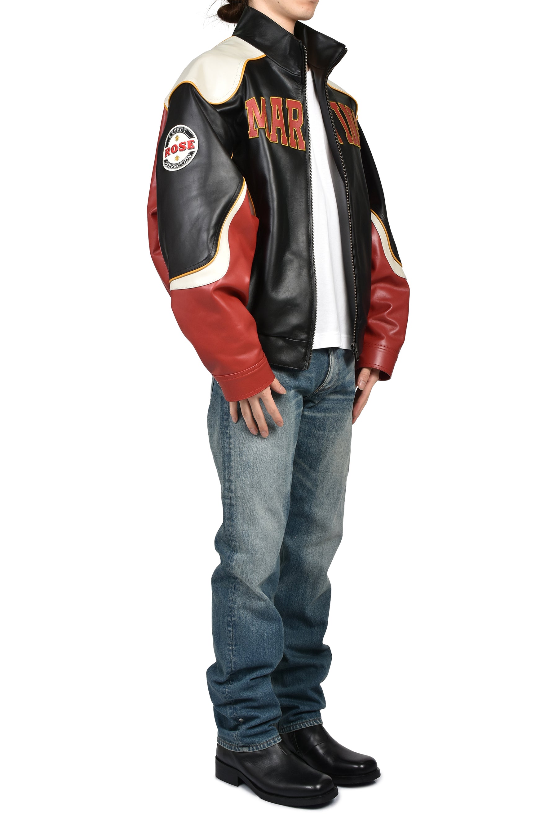 SUPERBOWL LEATHER JACKET / BLK RED BLK