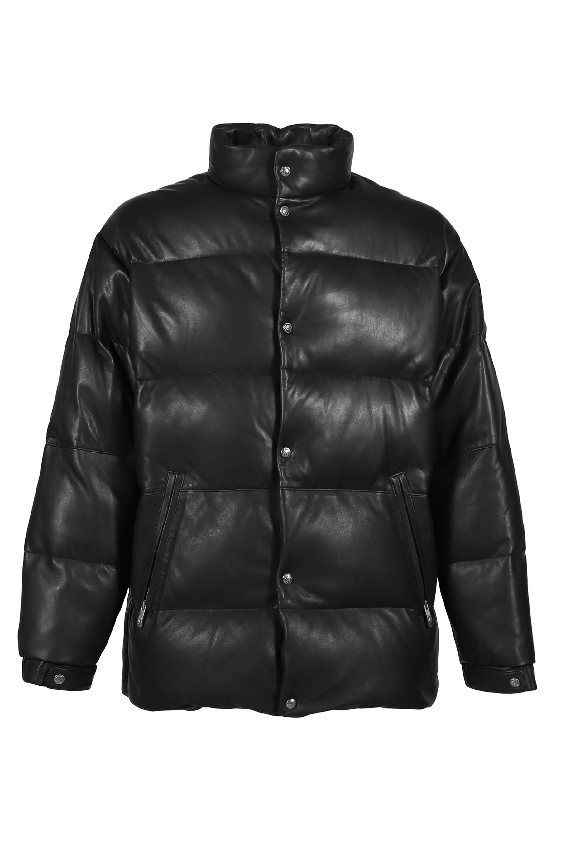 LEATHER DOWN JACKET W / LOVE &amp; PEACE SILVER (ENTREFINO) / BLK