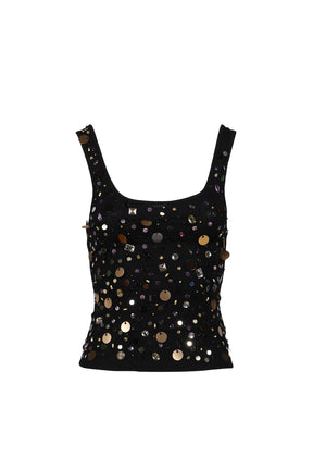 VEST TOP WITH SEQUINS AND BEADING / BLK
