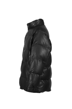 LEATHER DOWN JACKET W / LOVE &amp; PEACE SILVER (ENTREFINO) / BLK