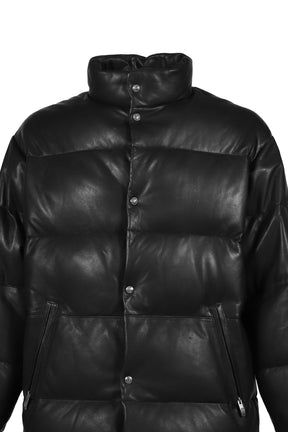 LEATHER DOWN JACKET W / LOVE &amp; PEACE SILVER (ENTREFINO) / BLK