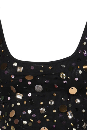 VEST TOP WITH SEQUINS AND BEADING / BLK