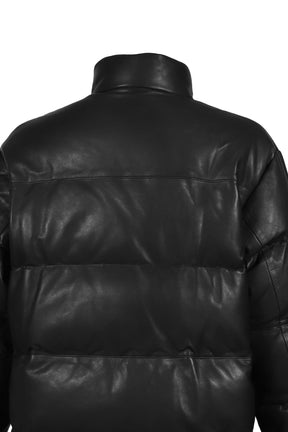 LEATHER DOWN JACKET W / LOVE &amp; PEACE SILVER (ENTREFINO) / BLK