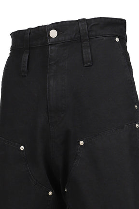 DOUBLE KNEE MOTION PLEAT CANVAS SHORT PANTS(EXCLUSIVE) / FADE BLK