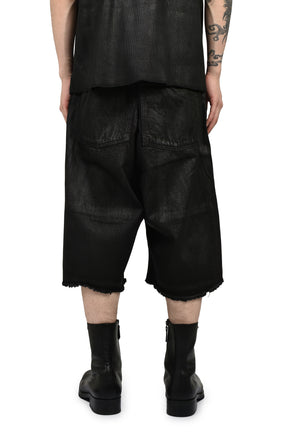 WAXED FATIGUE SHORTS / BLK