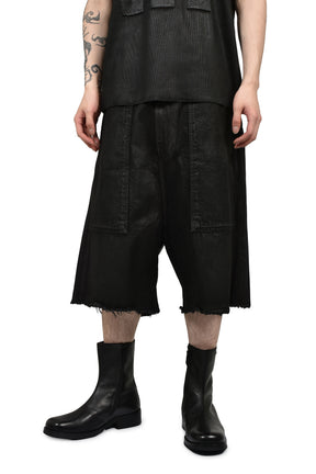 WAXED FATIGUE SHORTS / BLK