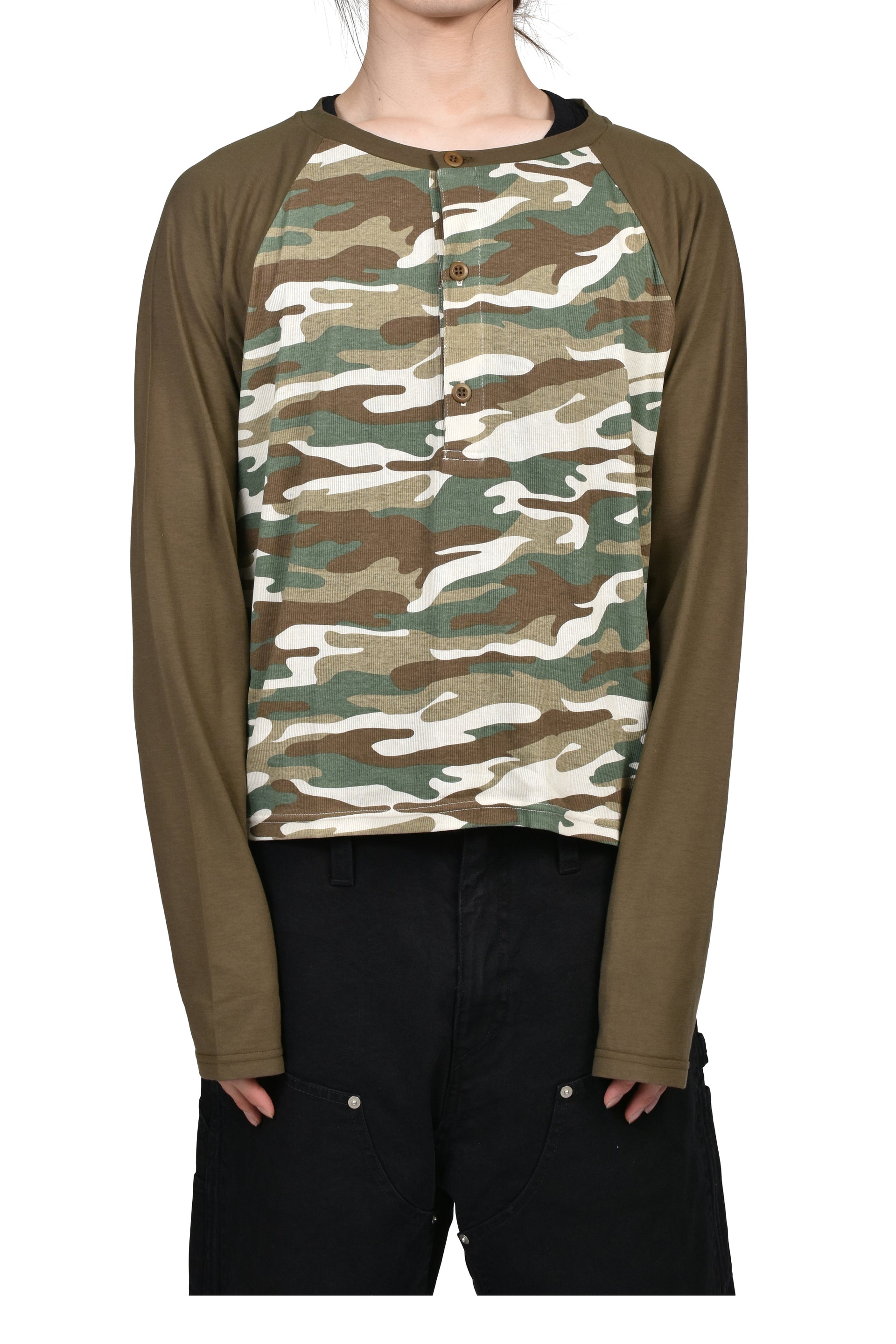 RAGLAN HENLEY NECK TEE / CAMO