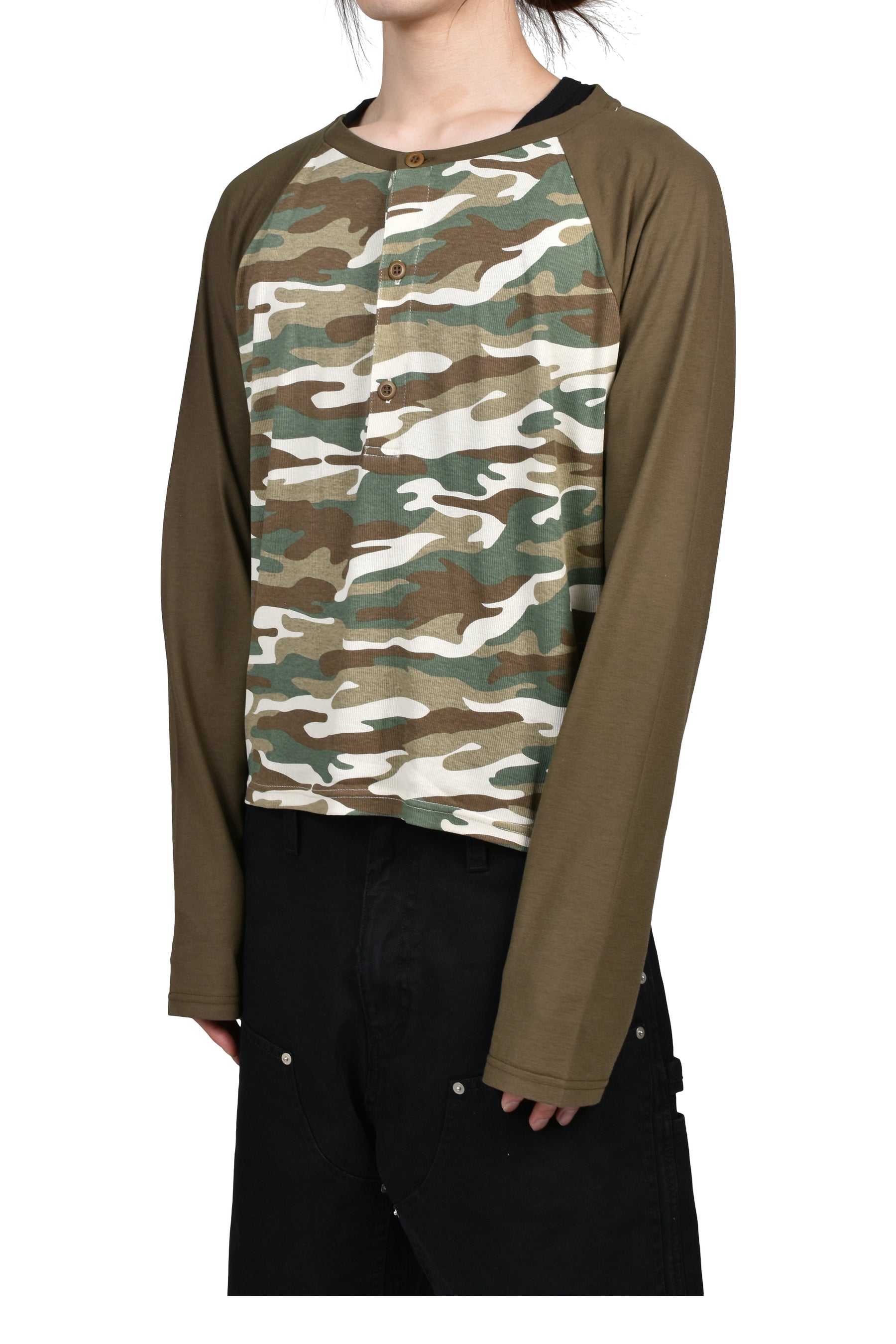 RAGLAN HENLEY NECK TEE / CAMO
