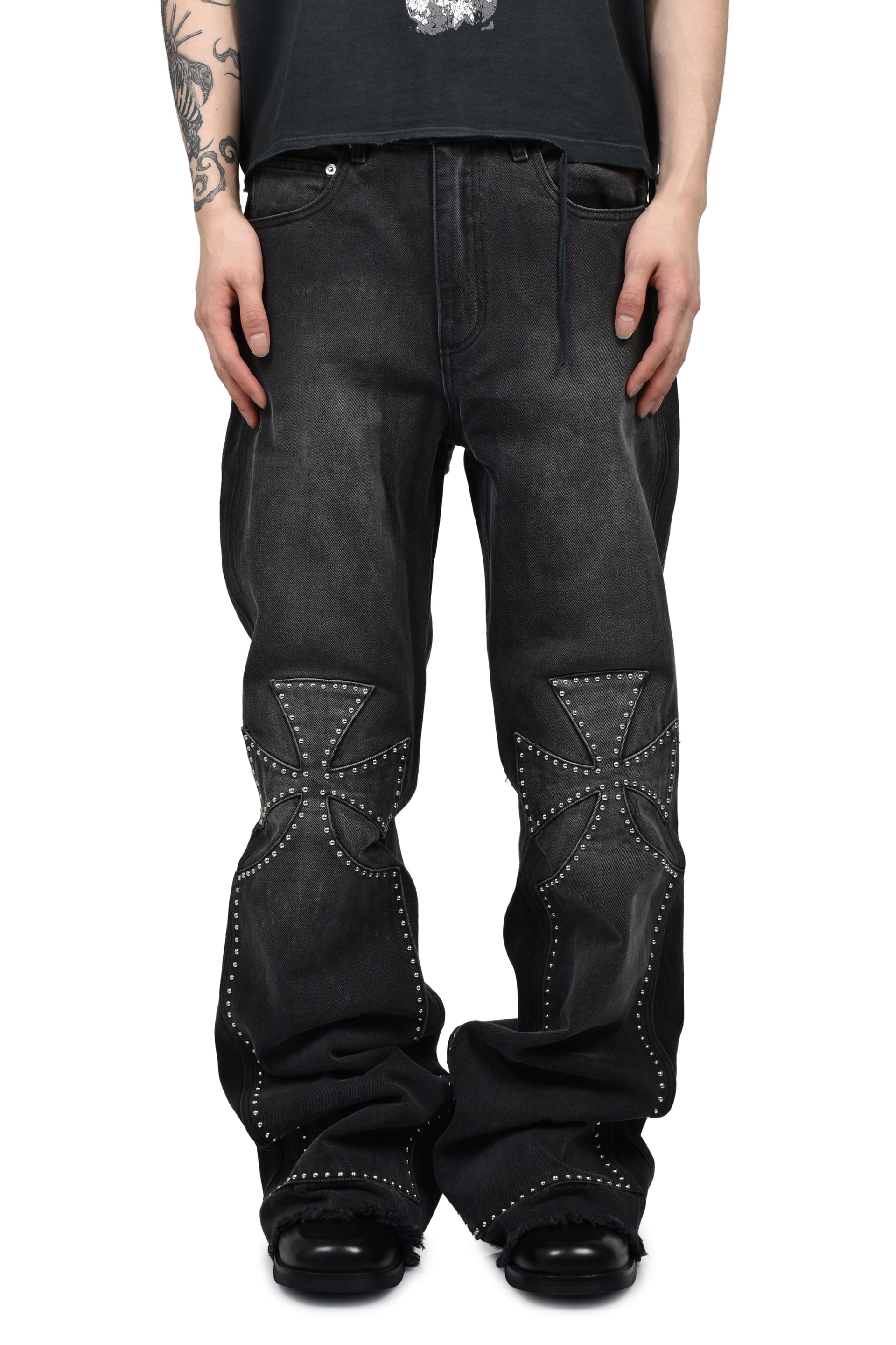 STUDDED CHOPPER CARPENTER PANT / VINTAGE BLK
