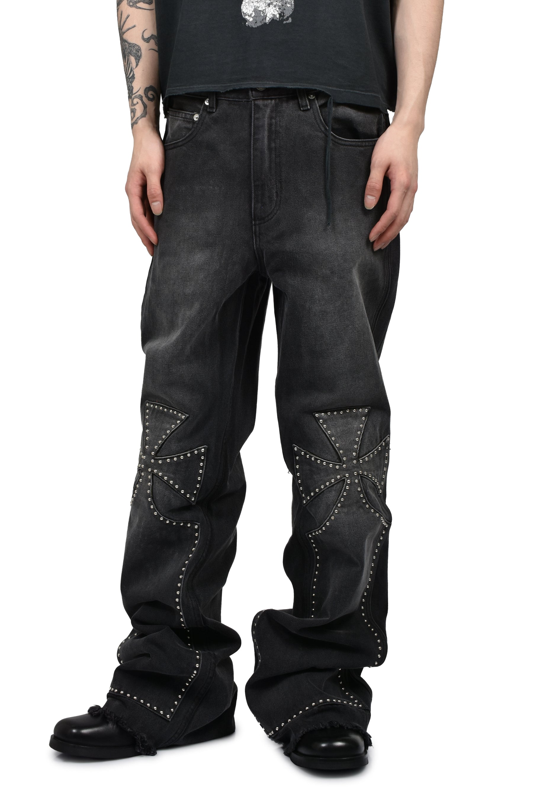 STUDDED CHOPPER CARPENTER PANT / VINTAGE BLK