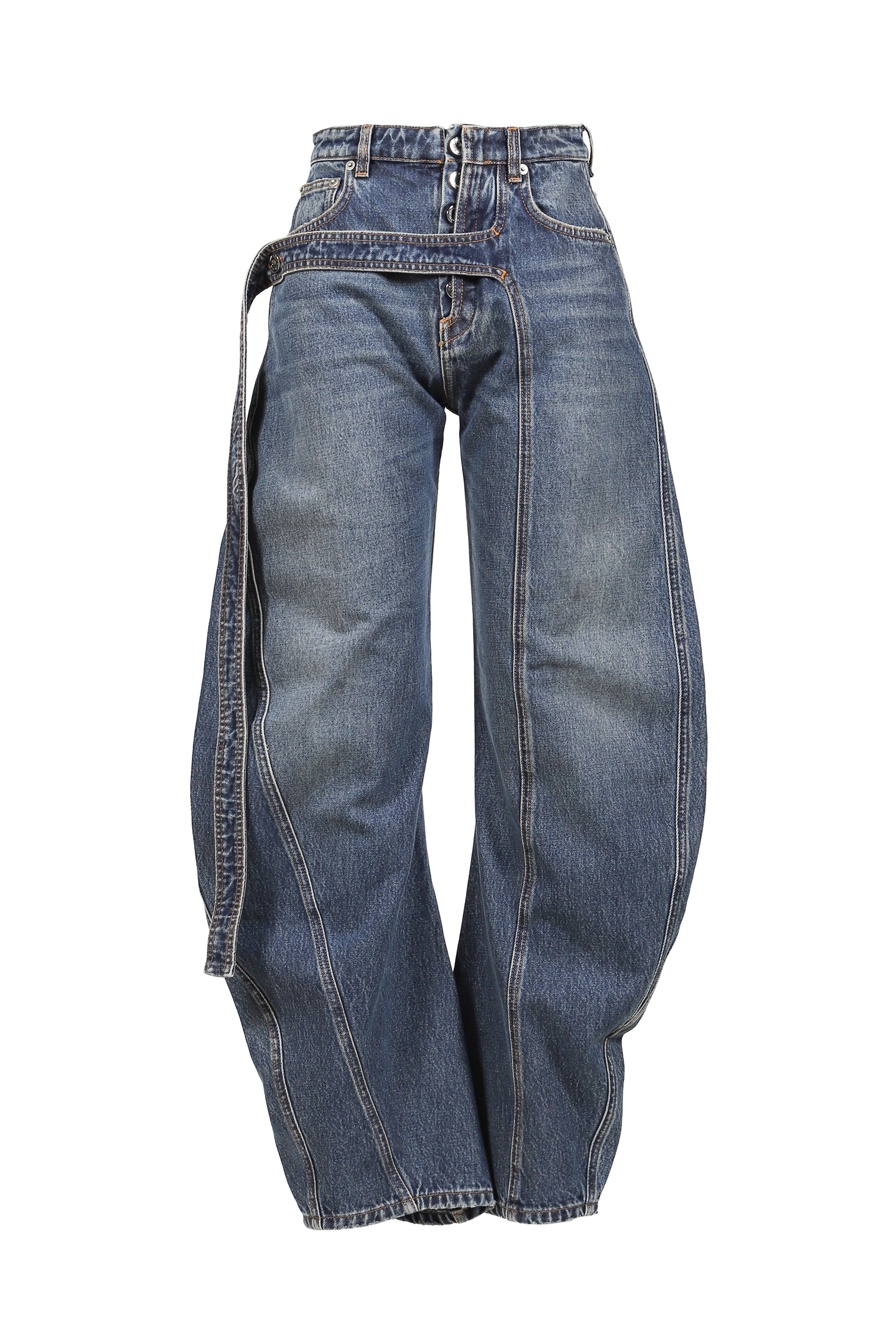 LOW WAISTED JEAN WITH STRAP DETAIL ON THE FRONT / VINTAGEBLU